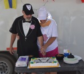 Cutting our wedding cake
